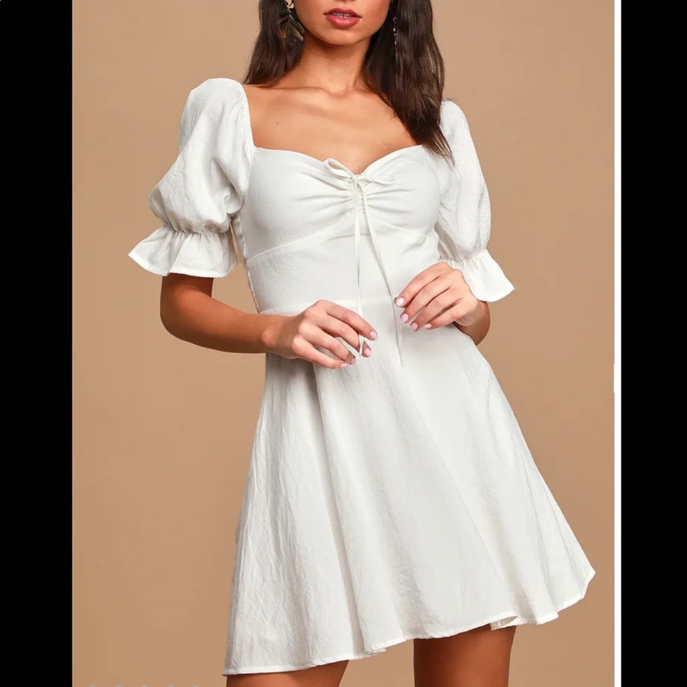 Lulu’s White Puff Sleeve Mini Dress NWT